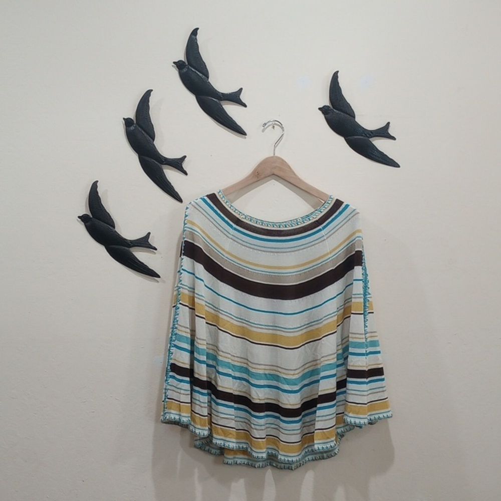 Calypso St. Barth 100% Silk Striped Kimono Sleeve Poncho Style Sweater - Size 0